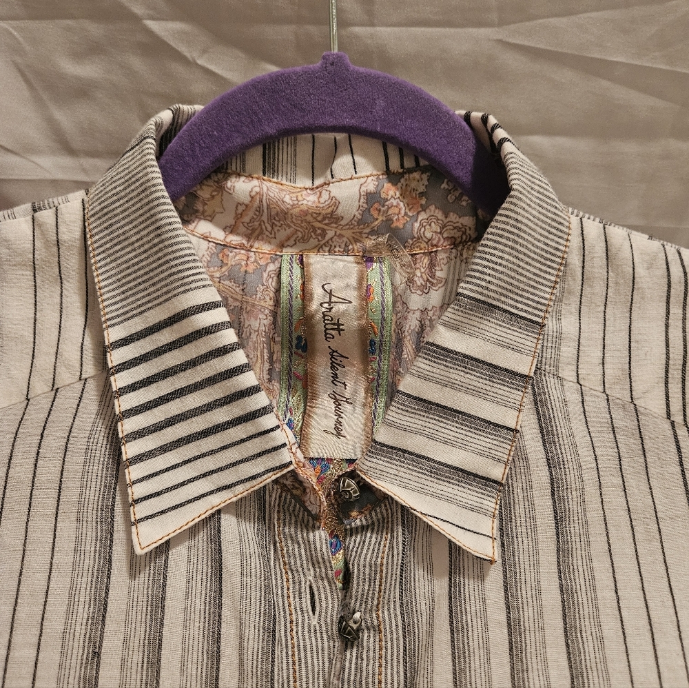 Anthropologie Aratta Silent Journey Stripes & Italian Scene Button Tunic Top S